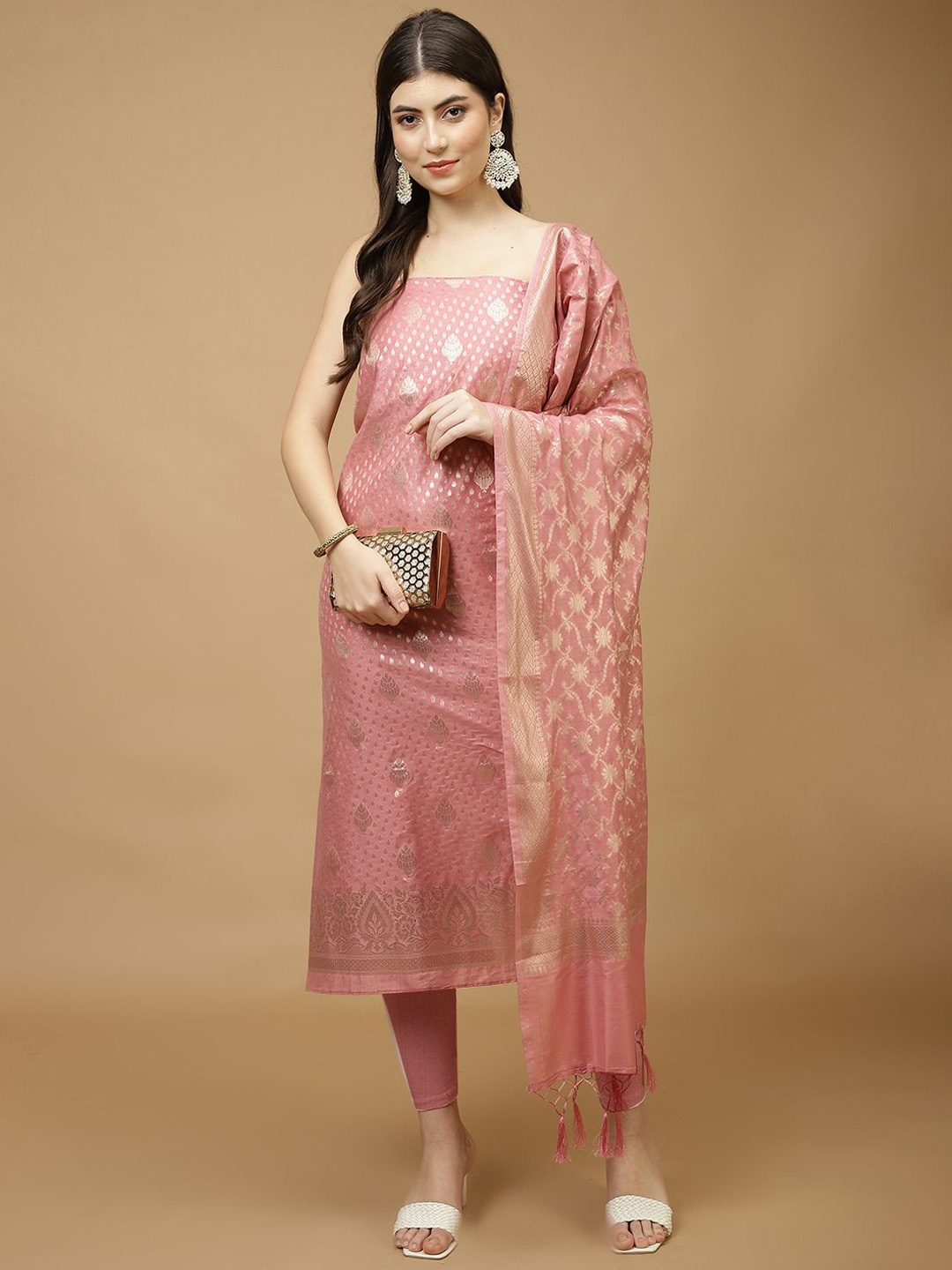 

Meena Bazaar Art Silk Unstitched Dress Material, Pink