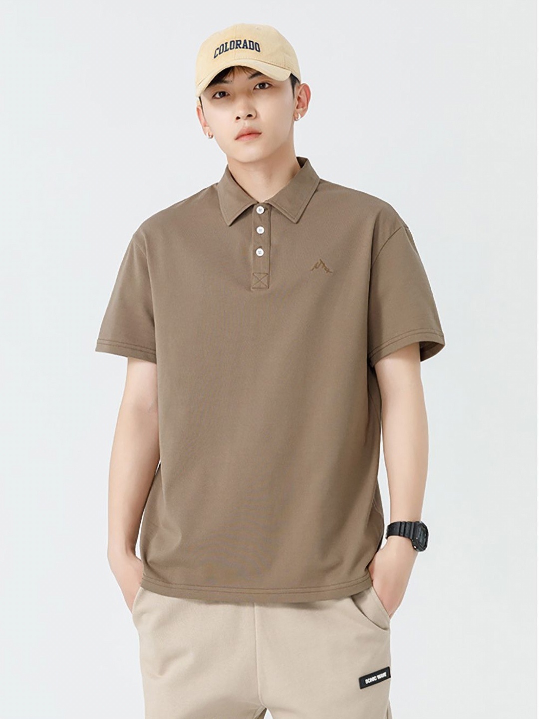 

StyleCast x Revolte Men Solid Polo Collar Cotton T-shirt, Khaki