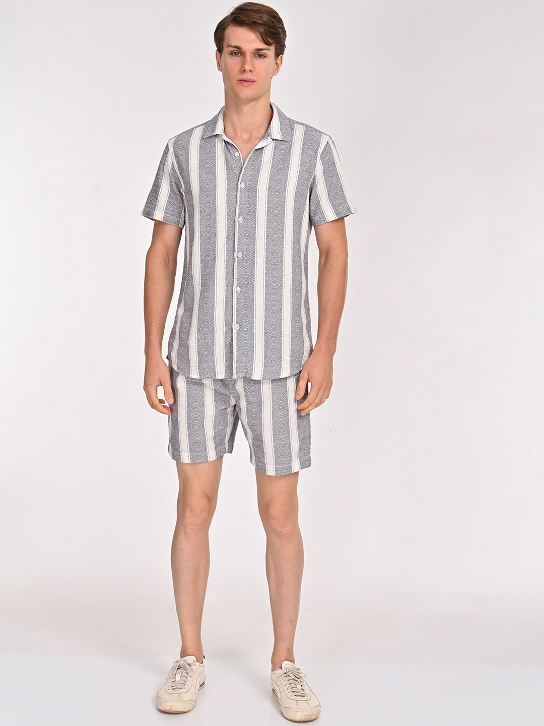 

POE Striped Shirt With Shorts Co-Ords, Grey