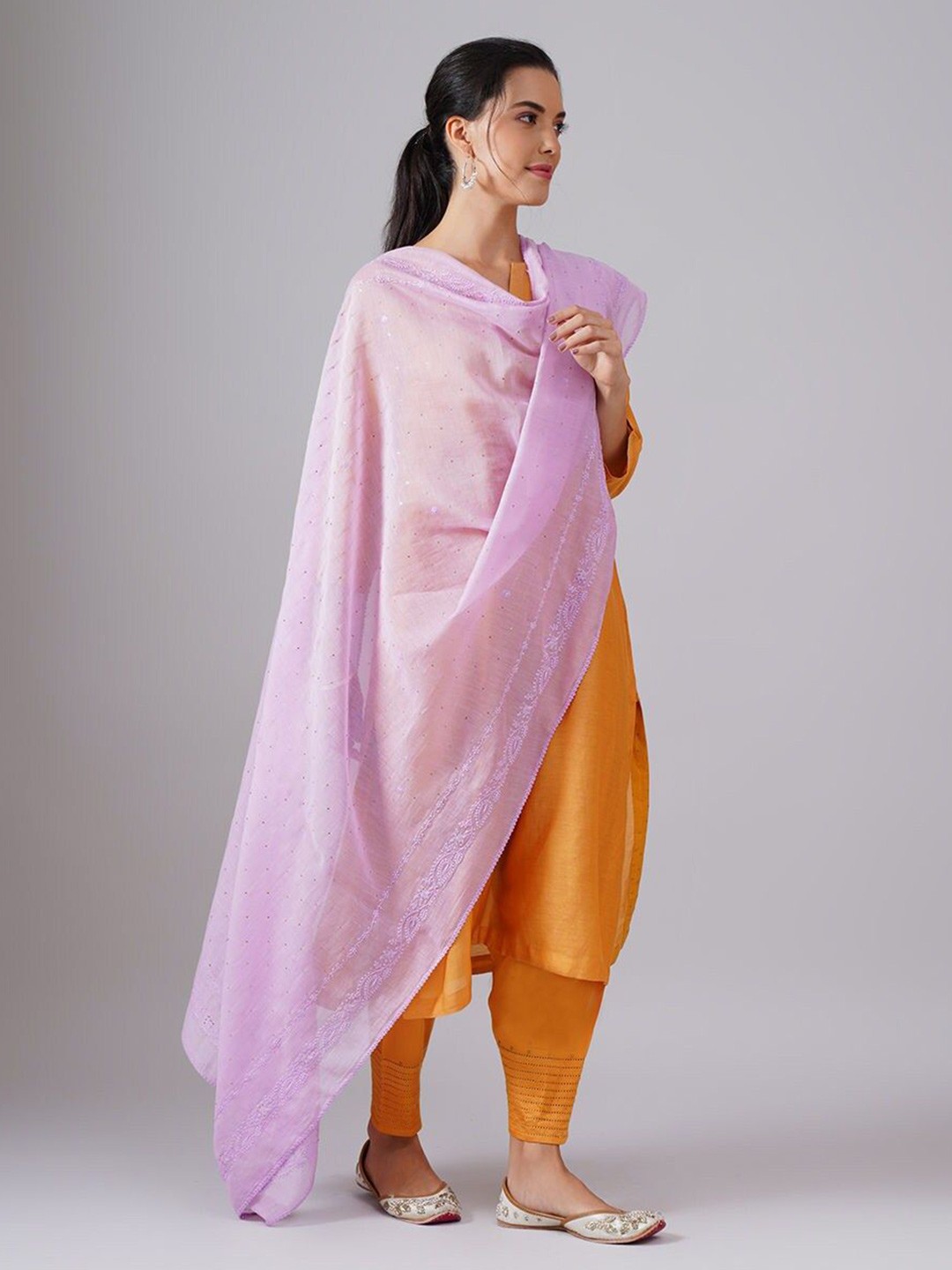 

JAYPORE Embroidered Cotton Silk Dupatta, Pink