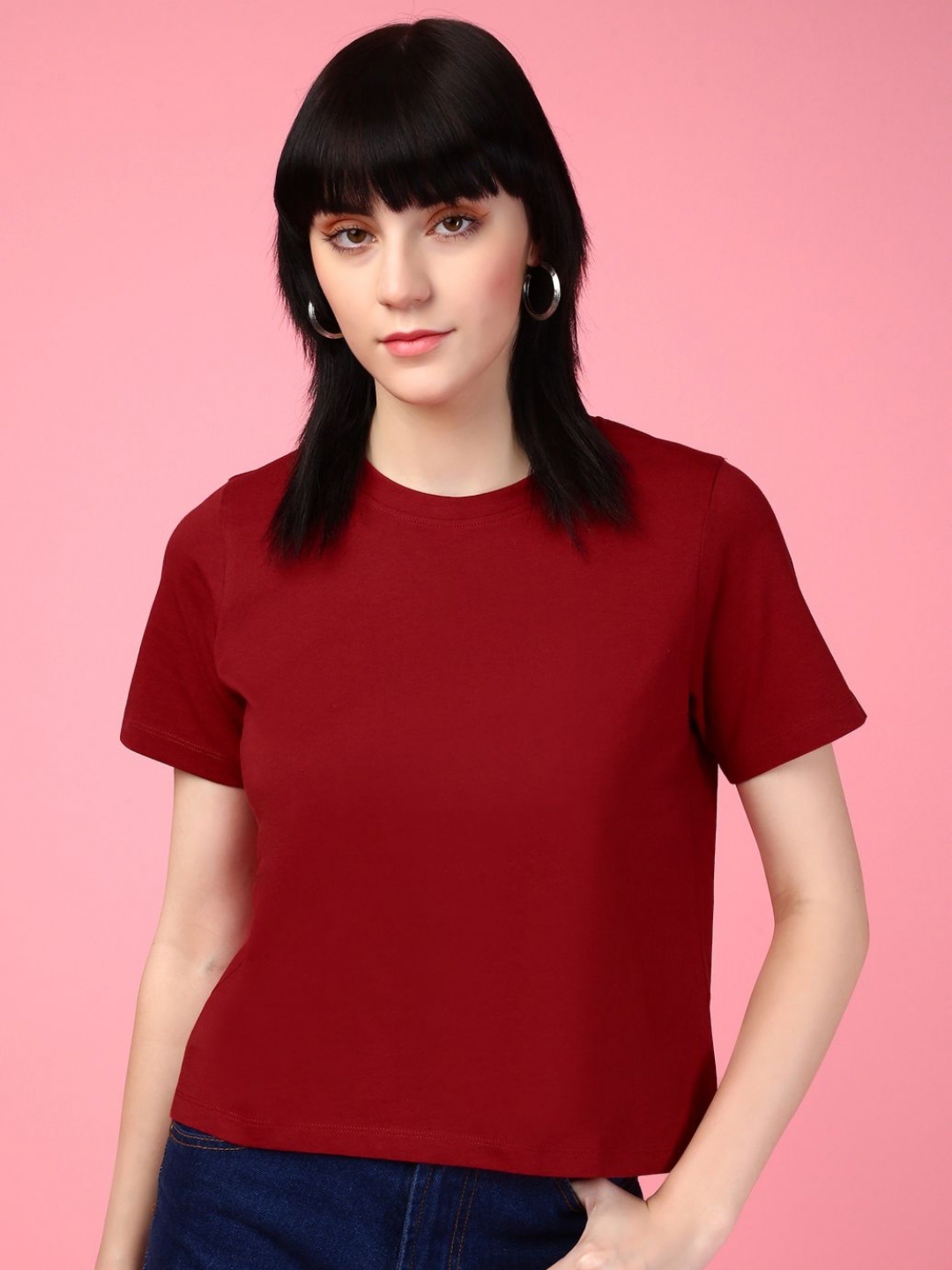 

DressBerry Women Solid Round Neck Cotton Regular Fit T-shirt, Red