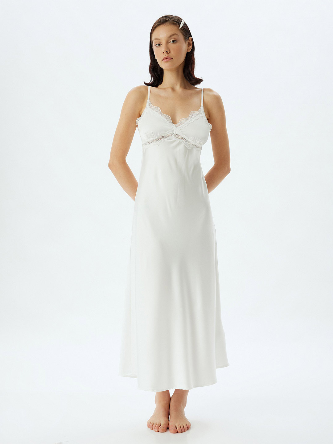 

Koton Women Solid Shoulder Straps Maxi Nightdress, White