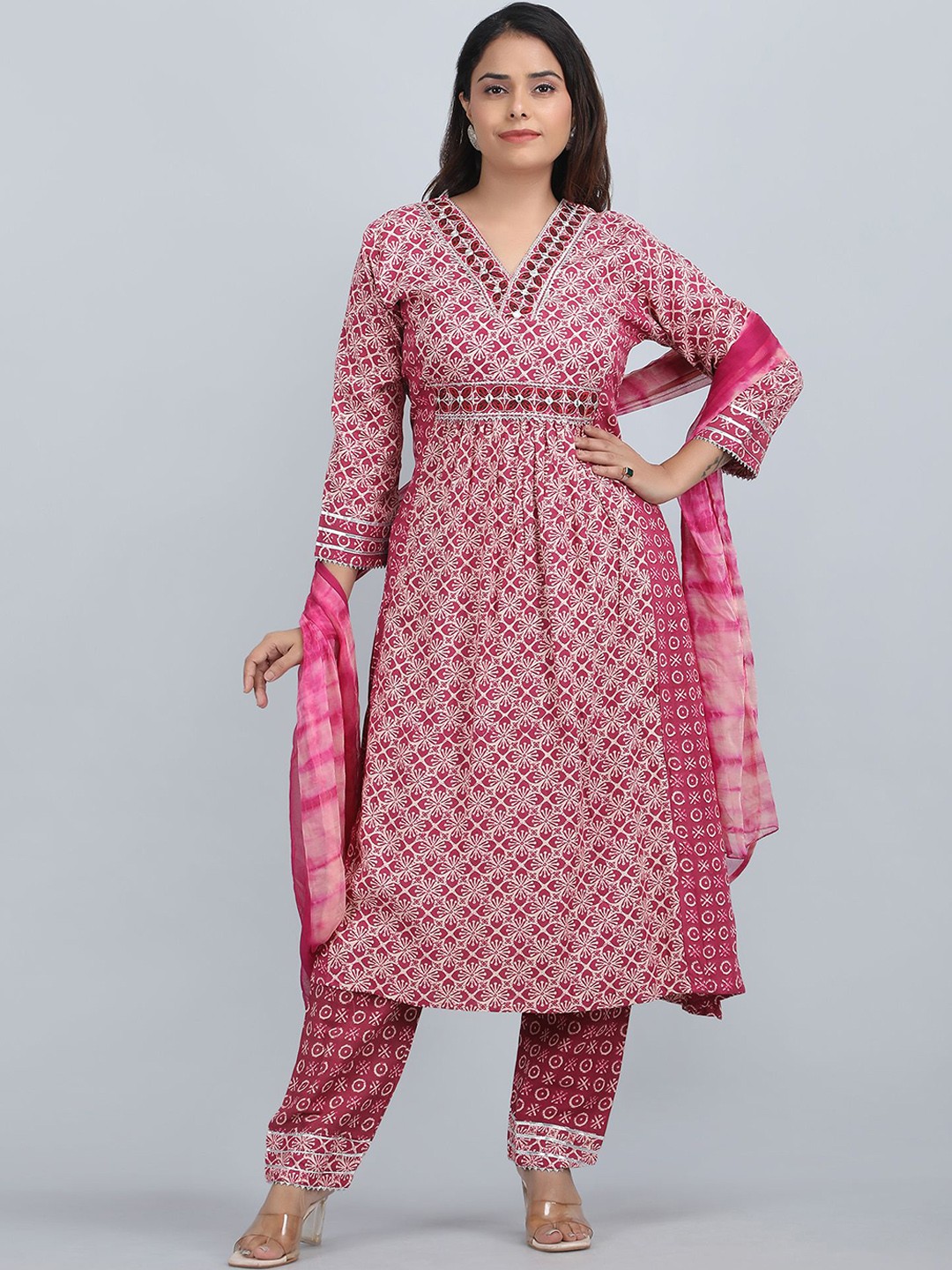 

SHIFORY Women Floral Printed Regular Kurta with Trousers & With Dupatta, Pink