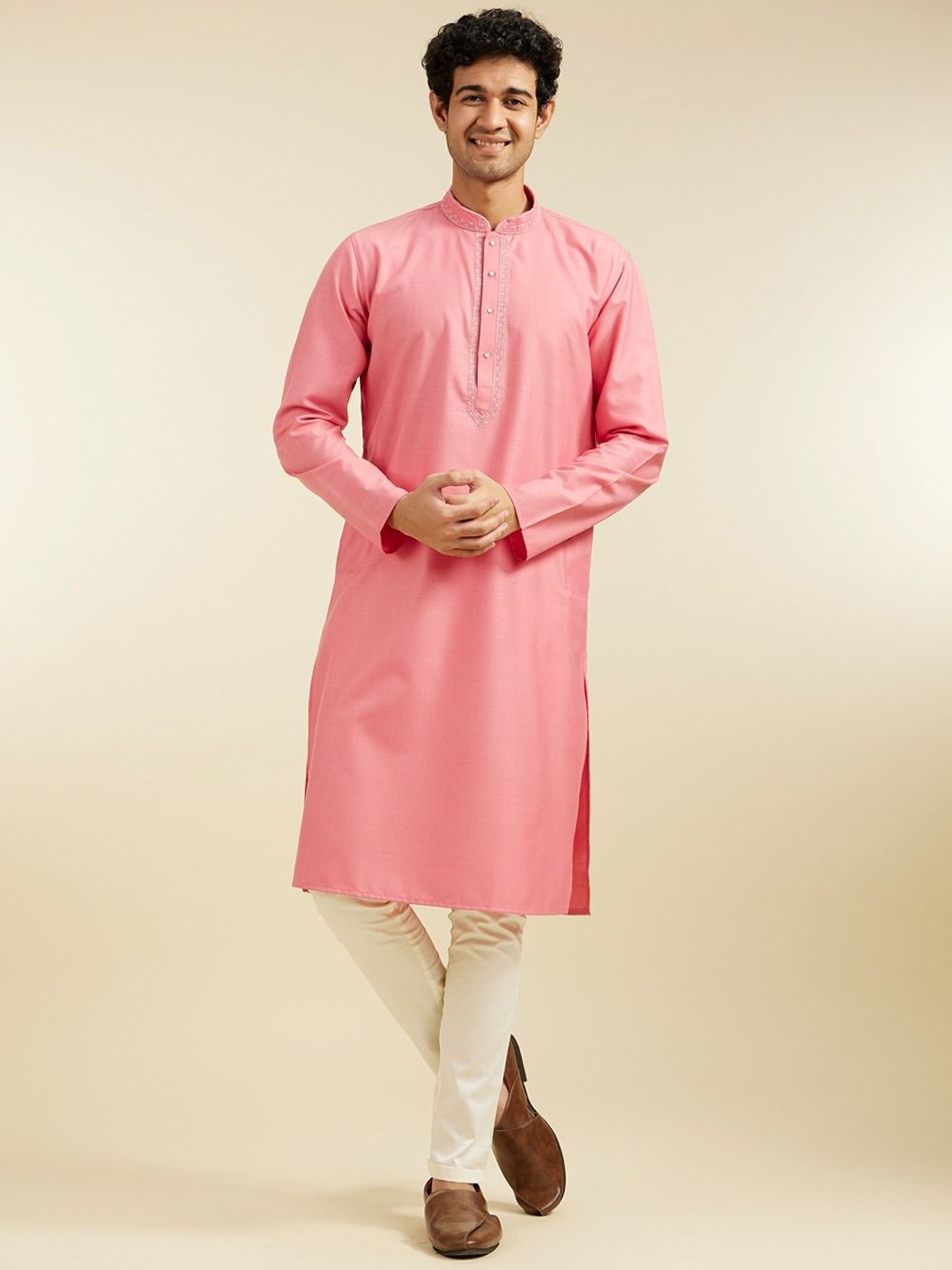 

Diwas by Manyavar Mandarin Collar Straight Kurta, Coral