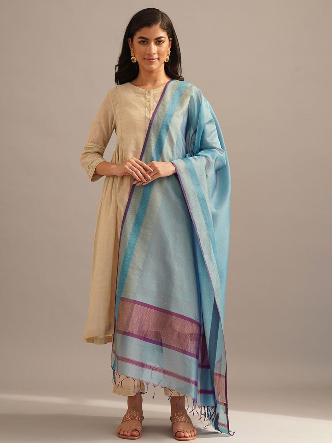 

JAYPORE Cotton Silk Dupatta, Blue