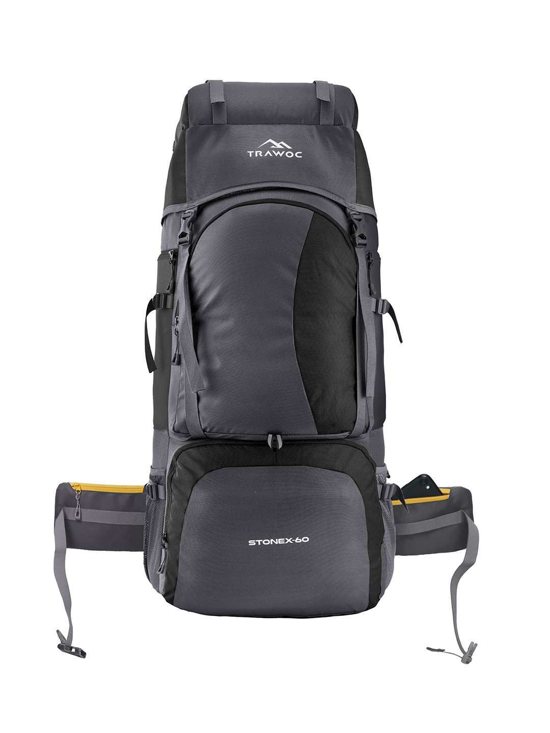 

TRAWOC STONEX 60L Solid Rucksack Trekking Outdoor Adventures Unisex, Black