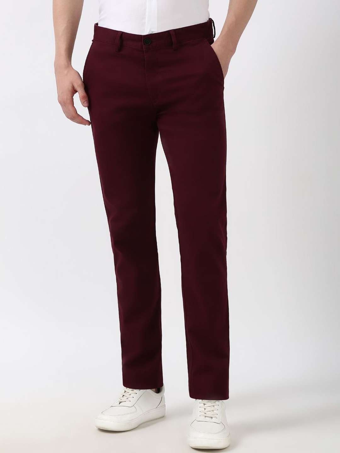 

Peter England Casuals Men Super Slim Fit Regular Trousers, Maroon