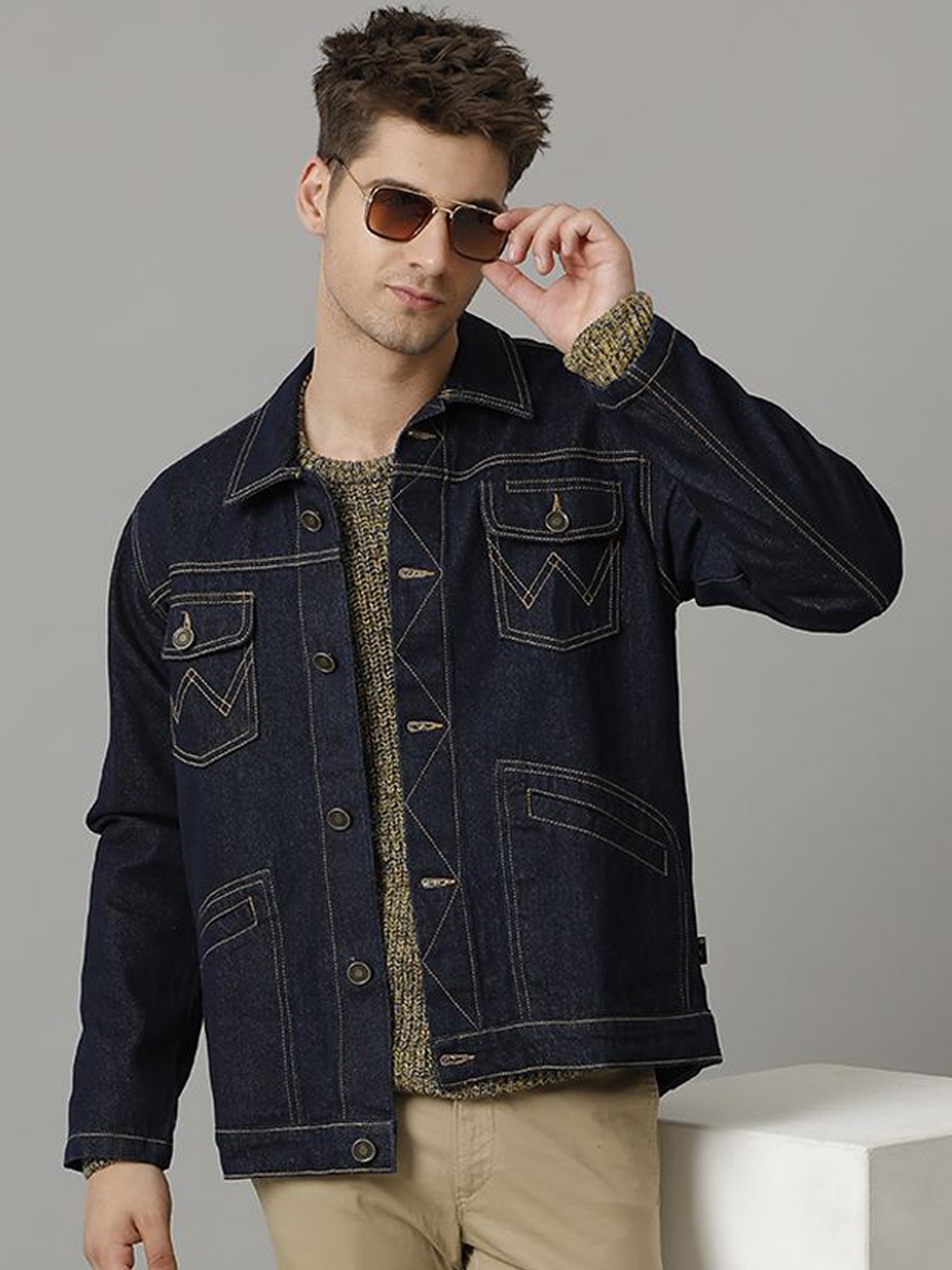 

TEMPLE OF DENIM Men Outdoor Denim Jacket, Blue