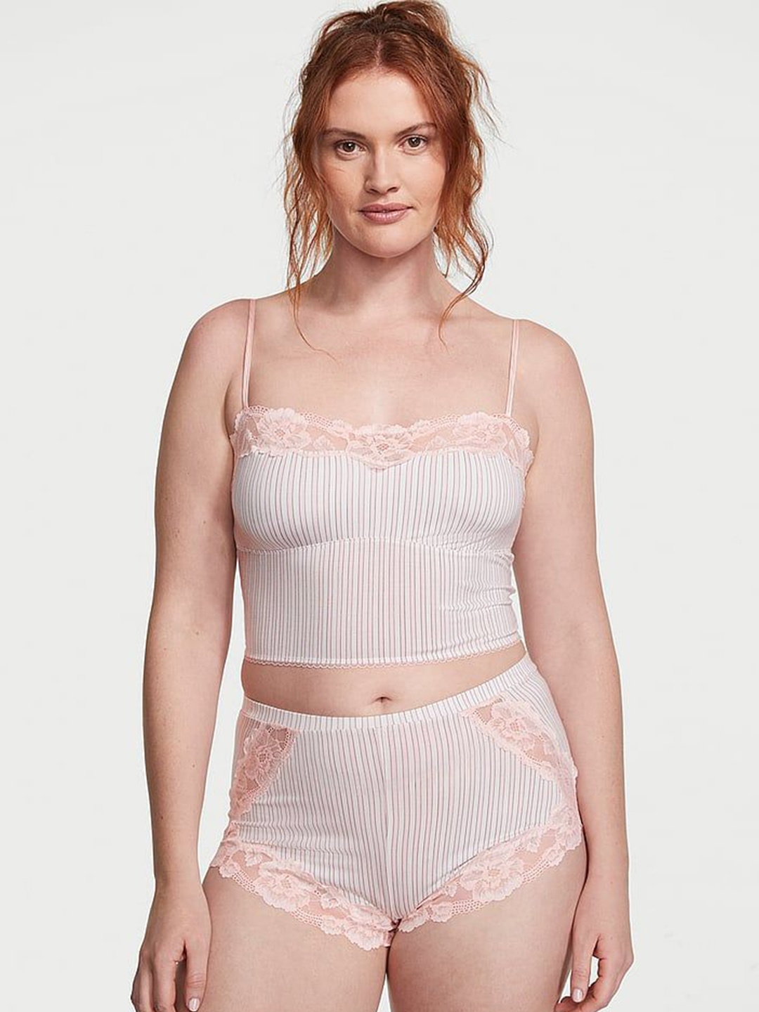 

Victoria's Secret Women Striped Printed Shoulder Straps Crop Night suit, Off white