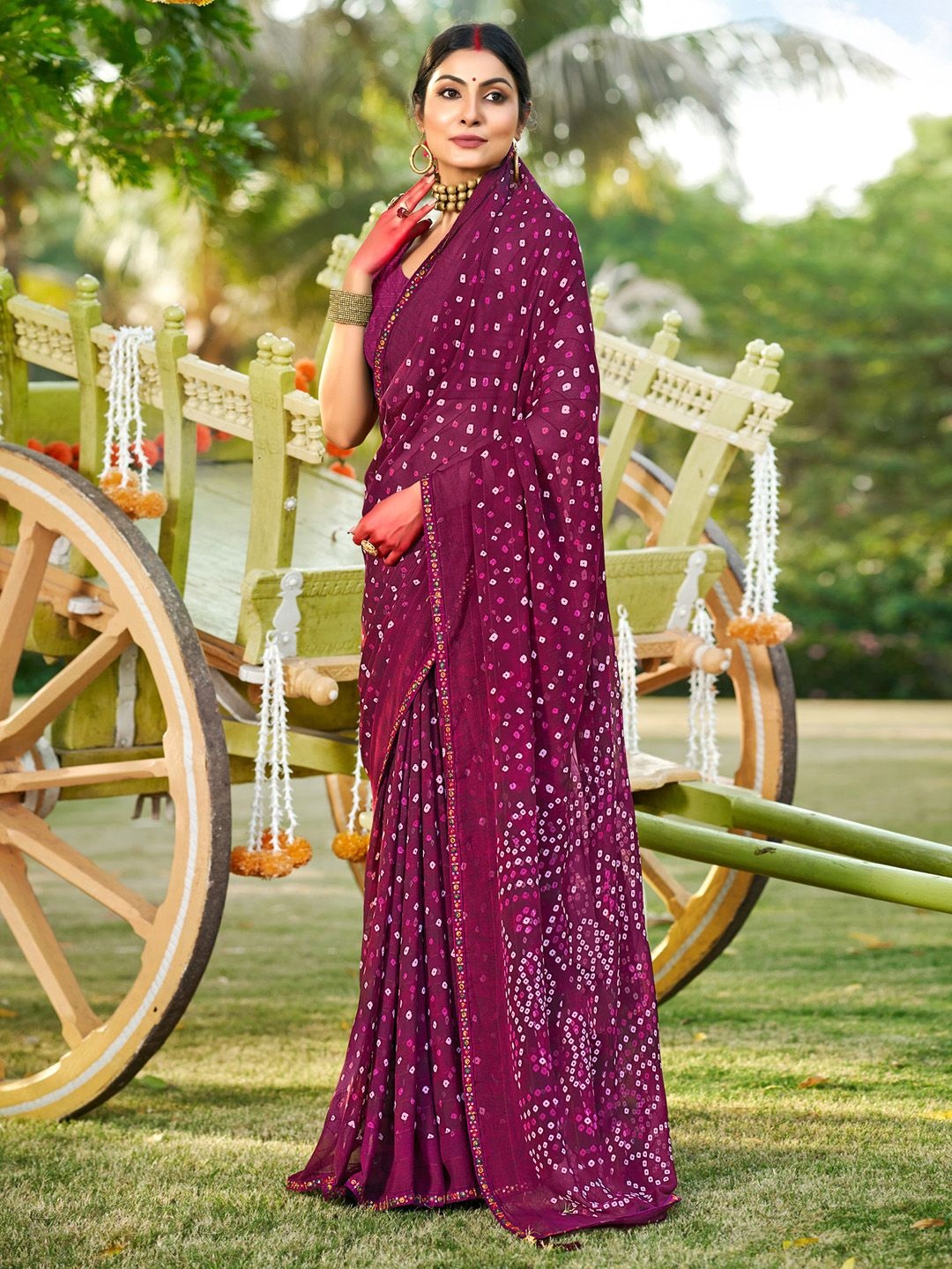 

Saree mall Mirror Work Bandhani Sarees, Magenta