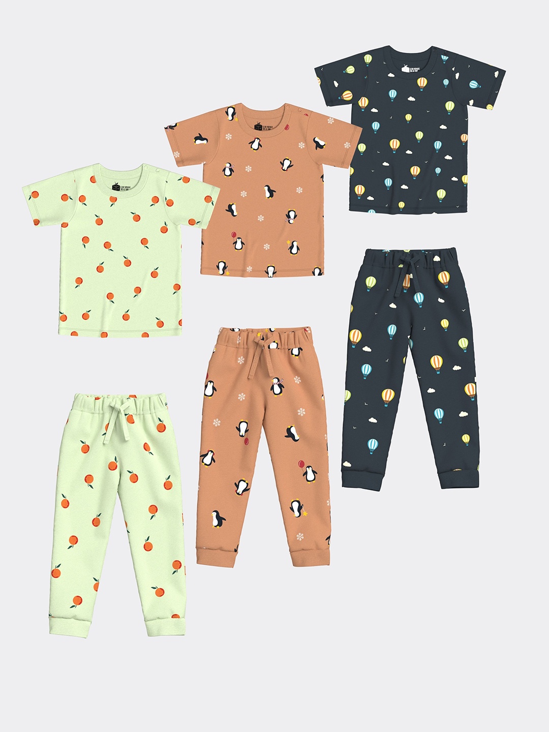 

Orange Sugar Unisex Kids Pack of 3 Printed T-shirt with Pyjamas, Brown