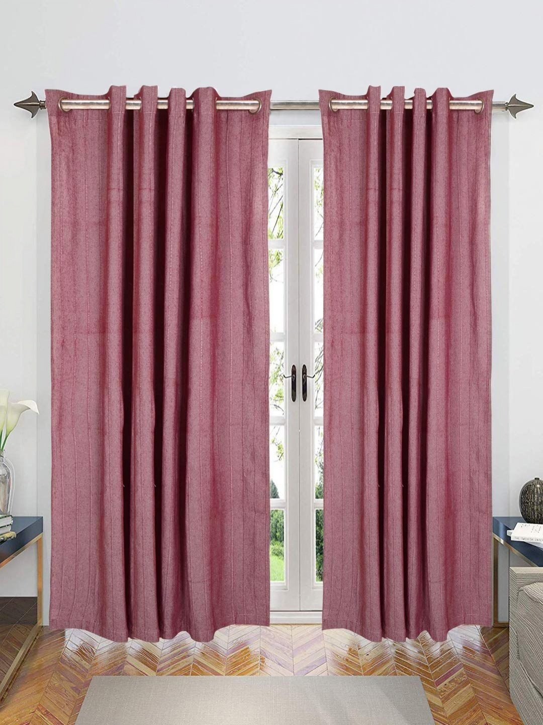 

Saral Home Maroon 2 Pieces Striped Room Darkening Cotton Long Door Curtain