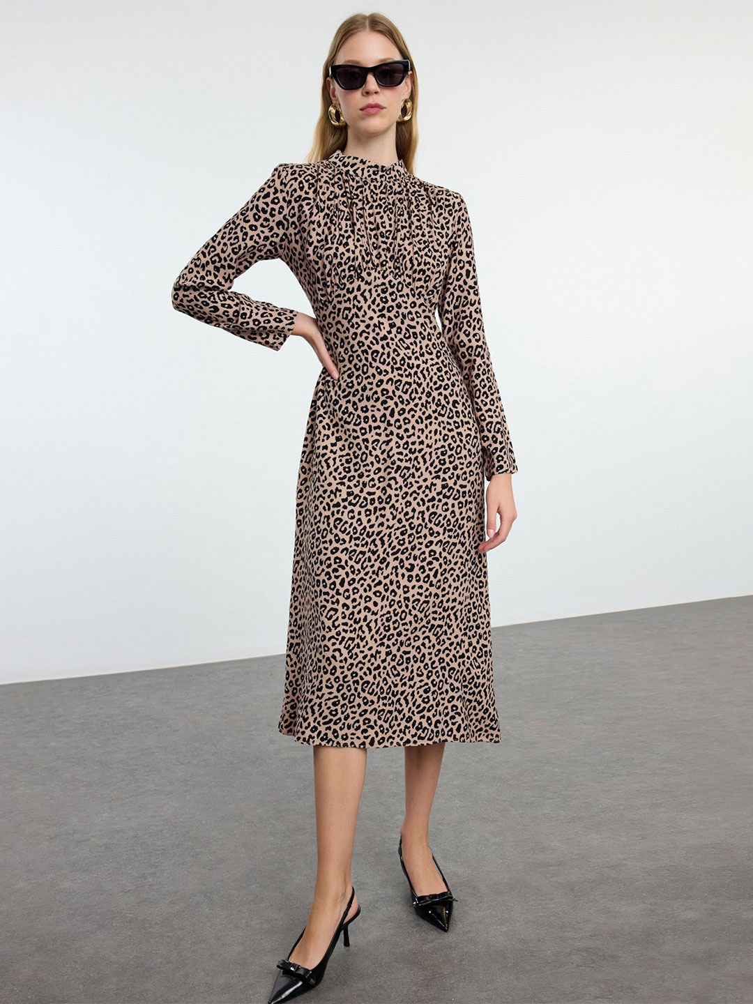 

Trendyol Animal Print Fit & Flare Midi Dress, Na