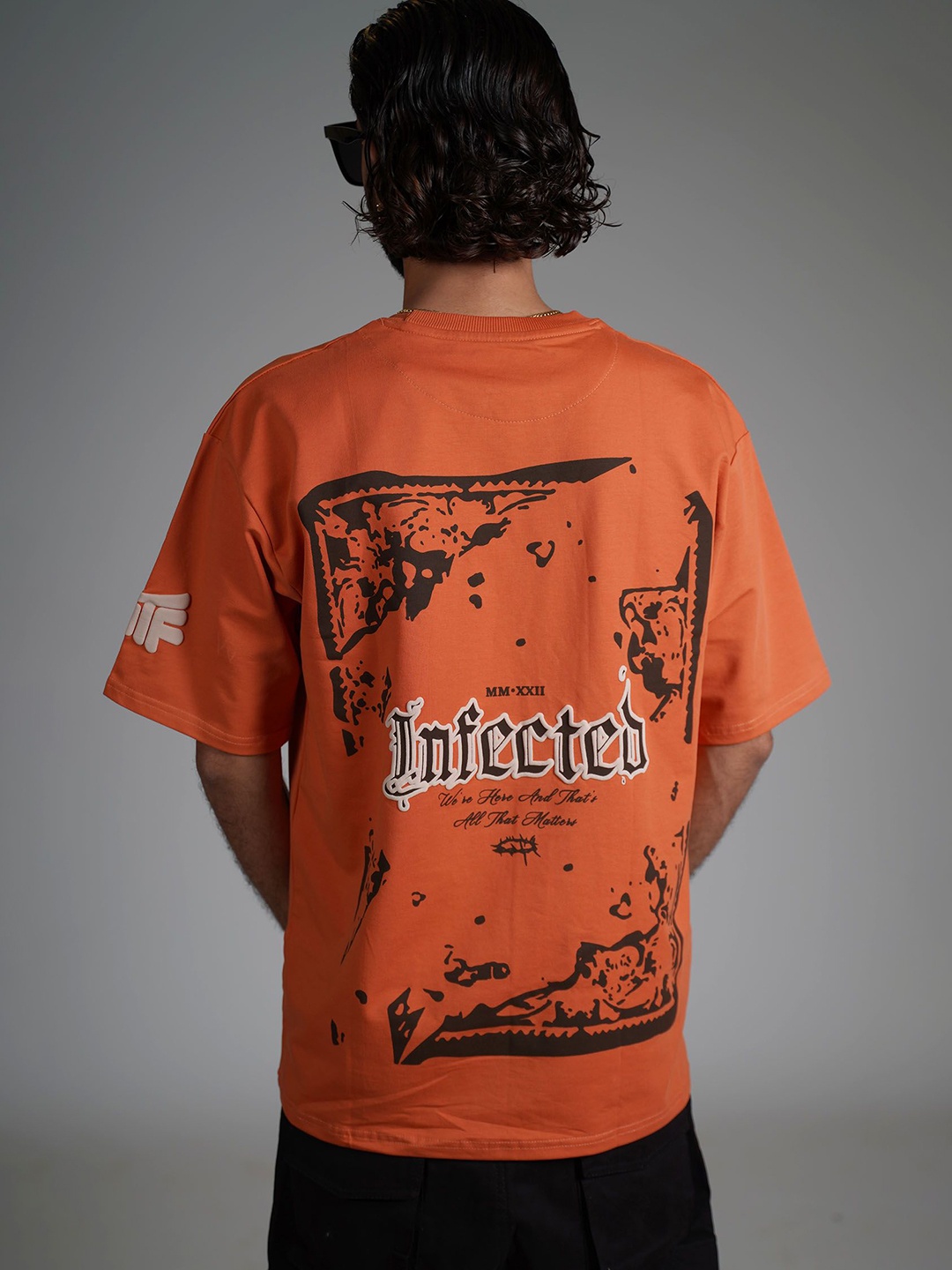 

WHAT THE FLEX Unisex Graphic Printed Round Neck Cotton Oversized T-shirt, Orange