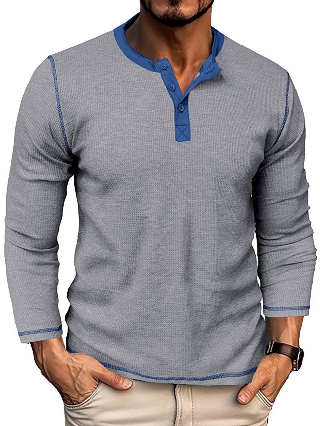 

StyleCast x Revolte Men Solid Henley Neck T-shirt, Grey