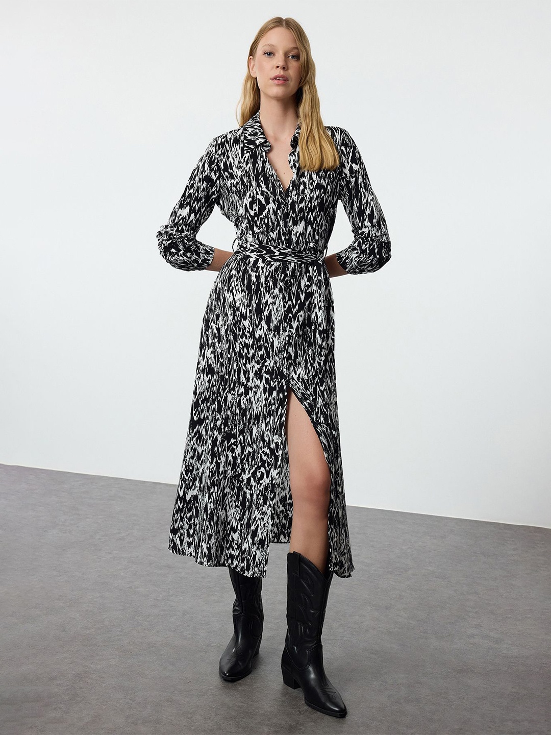 

Trendyol Animal Print Shirt Midi Dress, Na