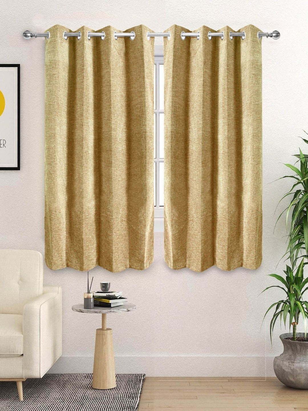 

Saral Home Gold Toned 2 Pieces Geometric Woven Design Black Out Window Curtain