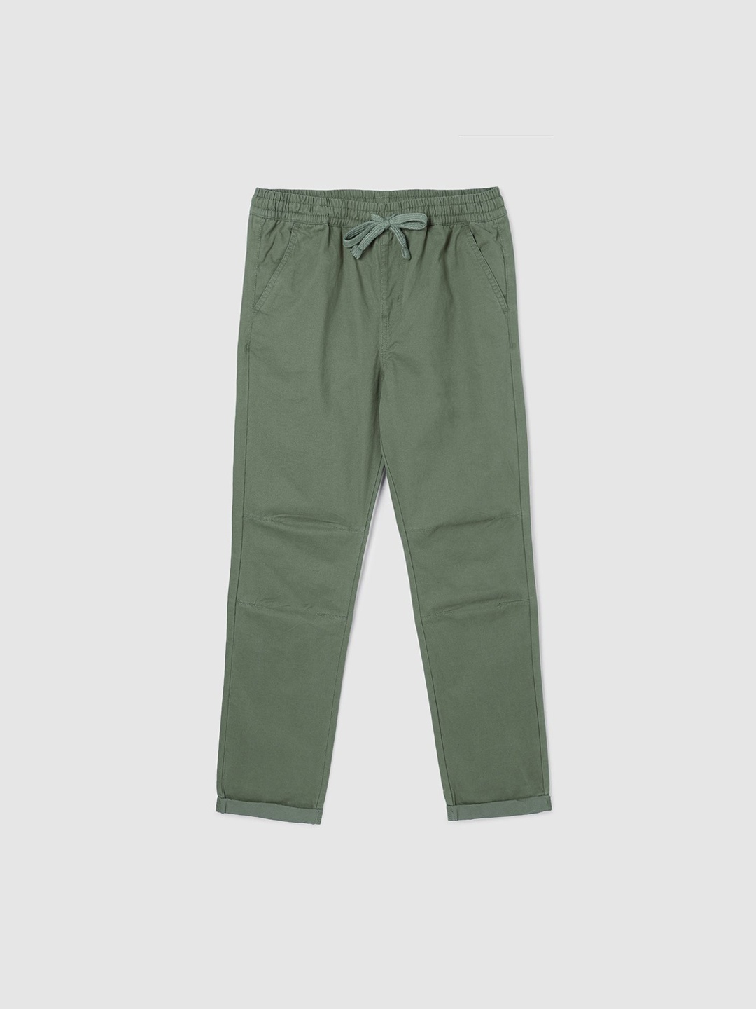 

max Boys Solid Cotton Mid-Rise Regular Fit Trousers, Olive