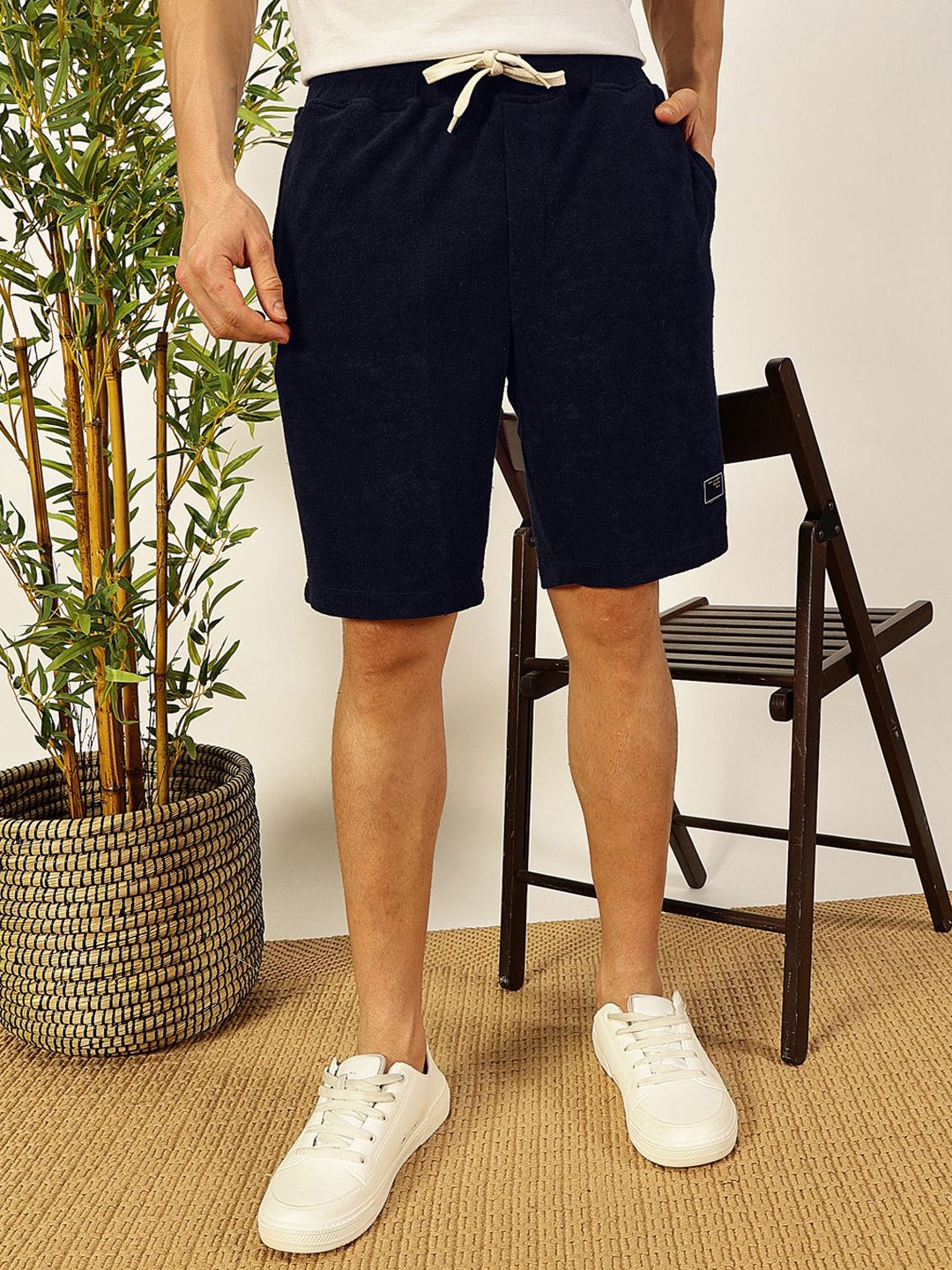 

Thomas Scott Men Navy Blue Mid-Rise Relaxed Fit Knitted Shorts