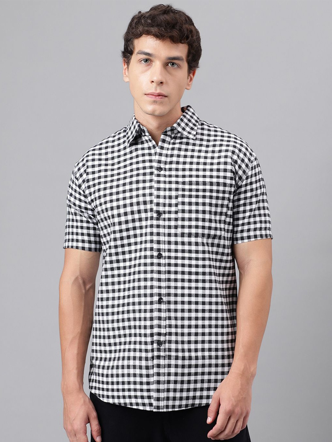 

KLOSET BY RIAG Men Classic Spread Collar Micro Checked Cotton Casual Shirt, Black