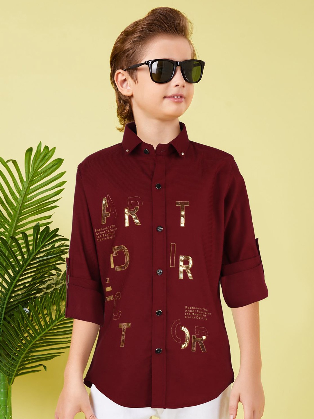 

MashUp Boys Classic Opaque Printed Casual Shirt, Maroon