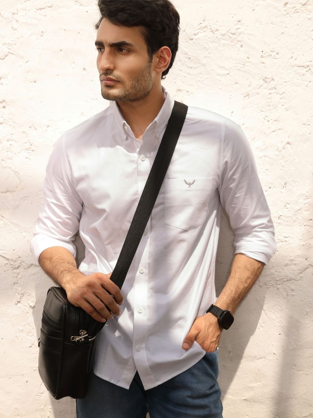 

PERCH Men India Slim Button-Down Collar Solid Cotton Casual Shirt, White