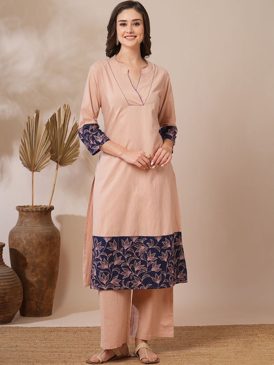 

FASHOR Printed Tunic & Trouser Co-Ord Set, Peach