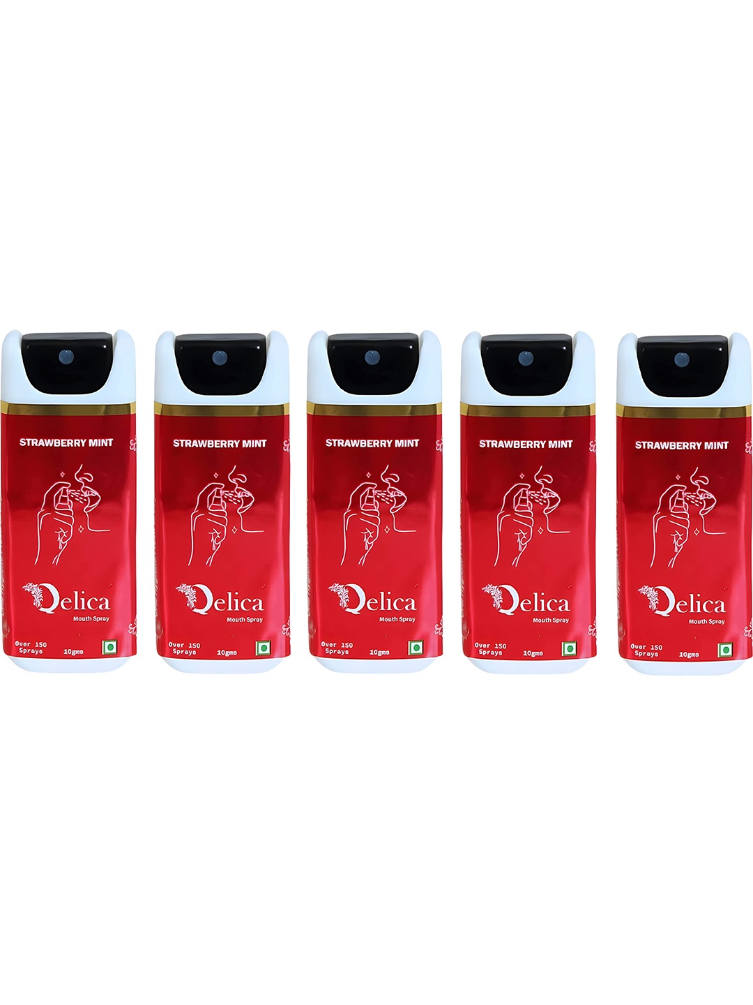 

Qelica Set Of 5 Strawberry Mint Mouth Freshener Spray 10 g Each, Red