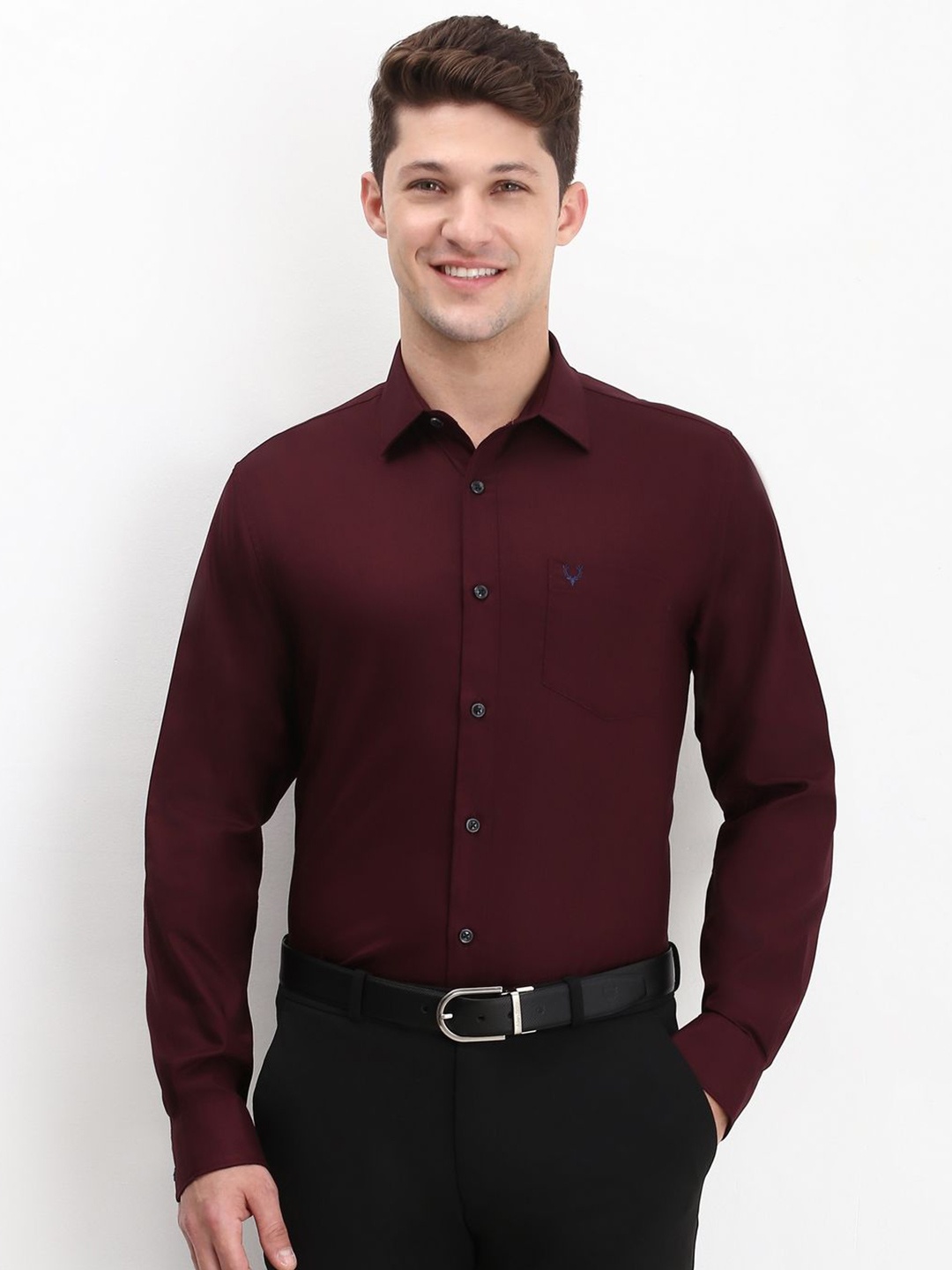 

Allen Solly Men Spread Collar Solid Cotton Slim Fit Formal Shirt, Maroon