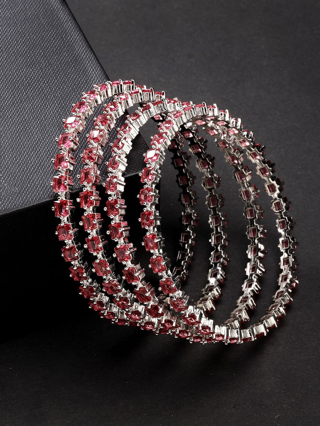 

NVR Set Of 4 Silver Plated Cubic Zirconia Stone Studded Bangles