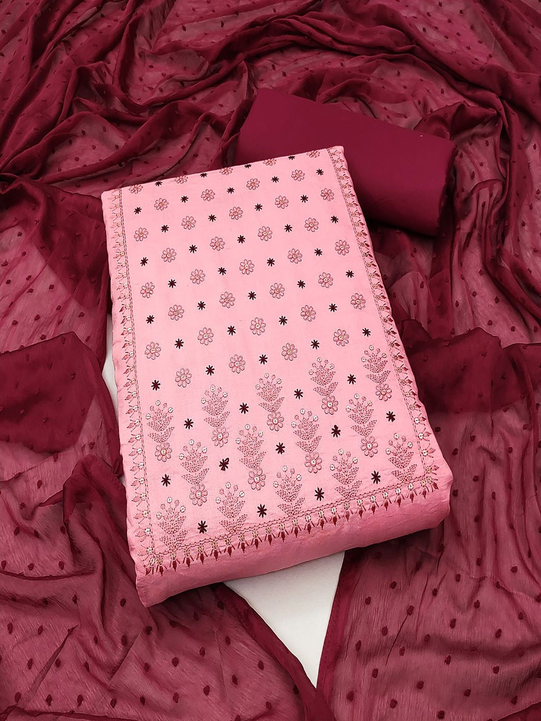

MISS VERVE Unstitched Dress Material, Pink