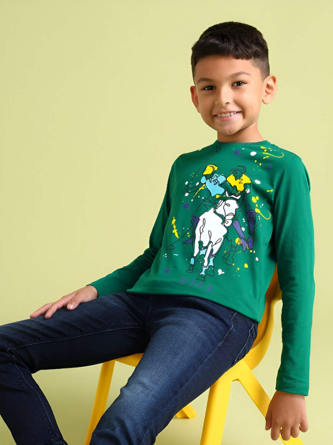 

U.S. Polo Assn. Kids Boys Graphic Printed Round Neck Cotton T-shirt, Green