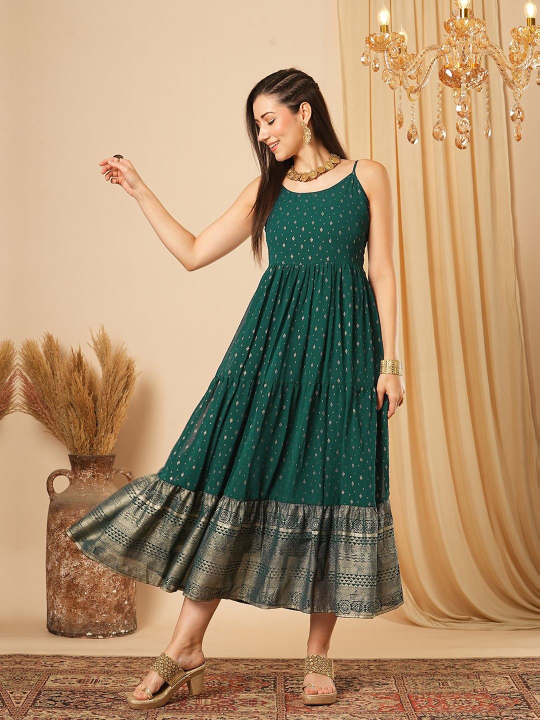 

Globus Ethnic Printed Fit & Flare Maxi Ethnic Dress, Green