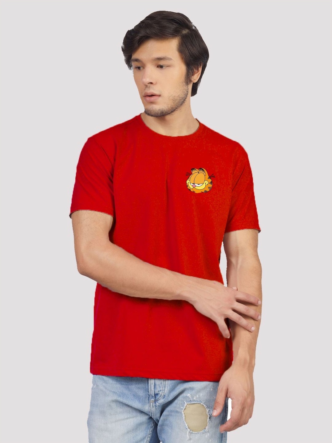 

Greylongg Men Graphic Printed Round Neck Cotton T-shirt, Red