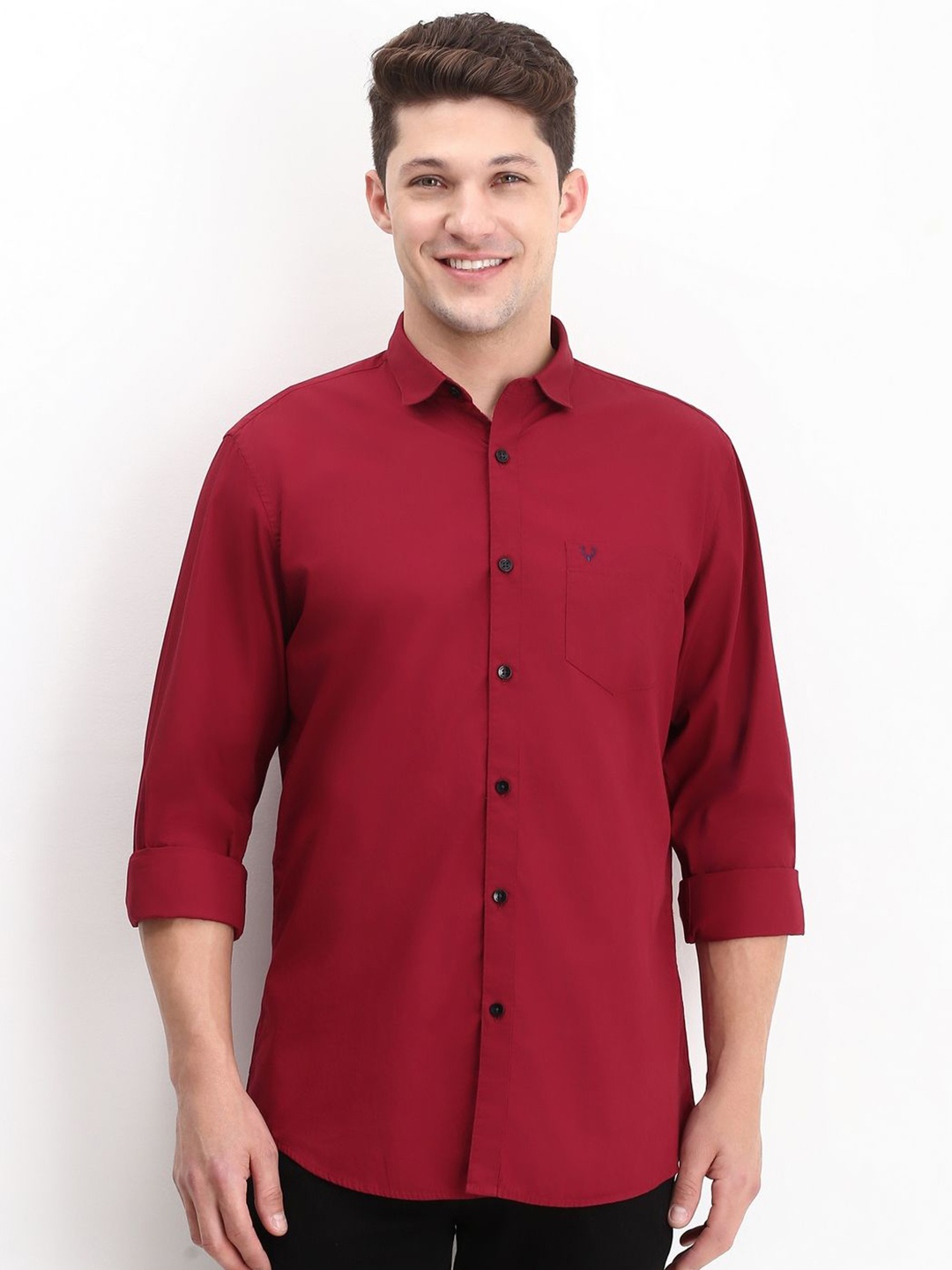 

Allen Solly Men Spread Collar Solid Cotton Slim Fit Casual Shirt, Maroon