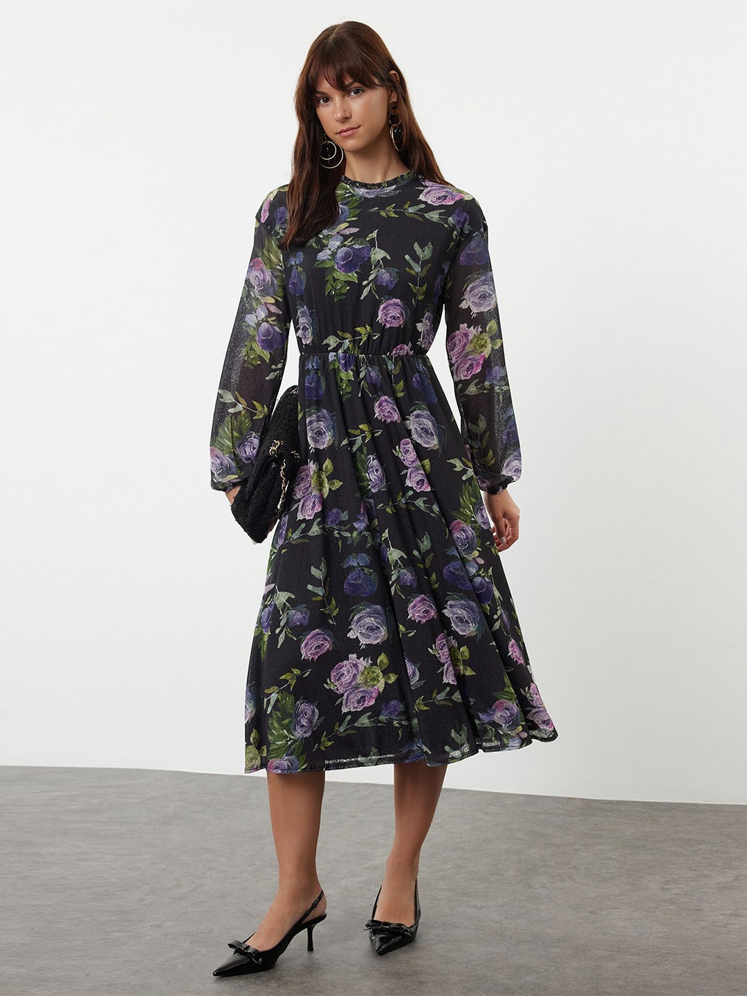 

Trendyol Floral Print Fit & Flare Midi Dress, Na