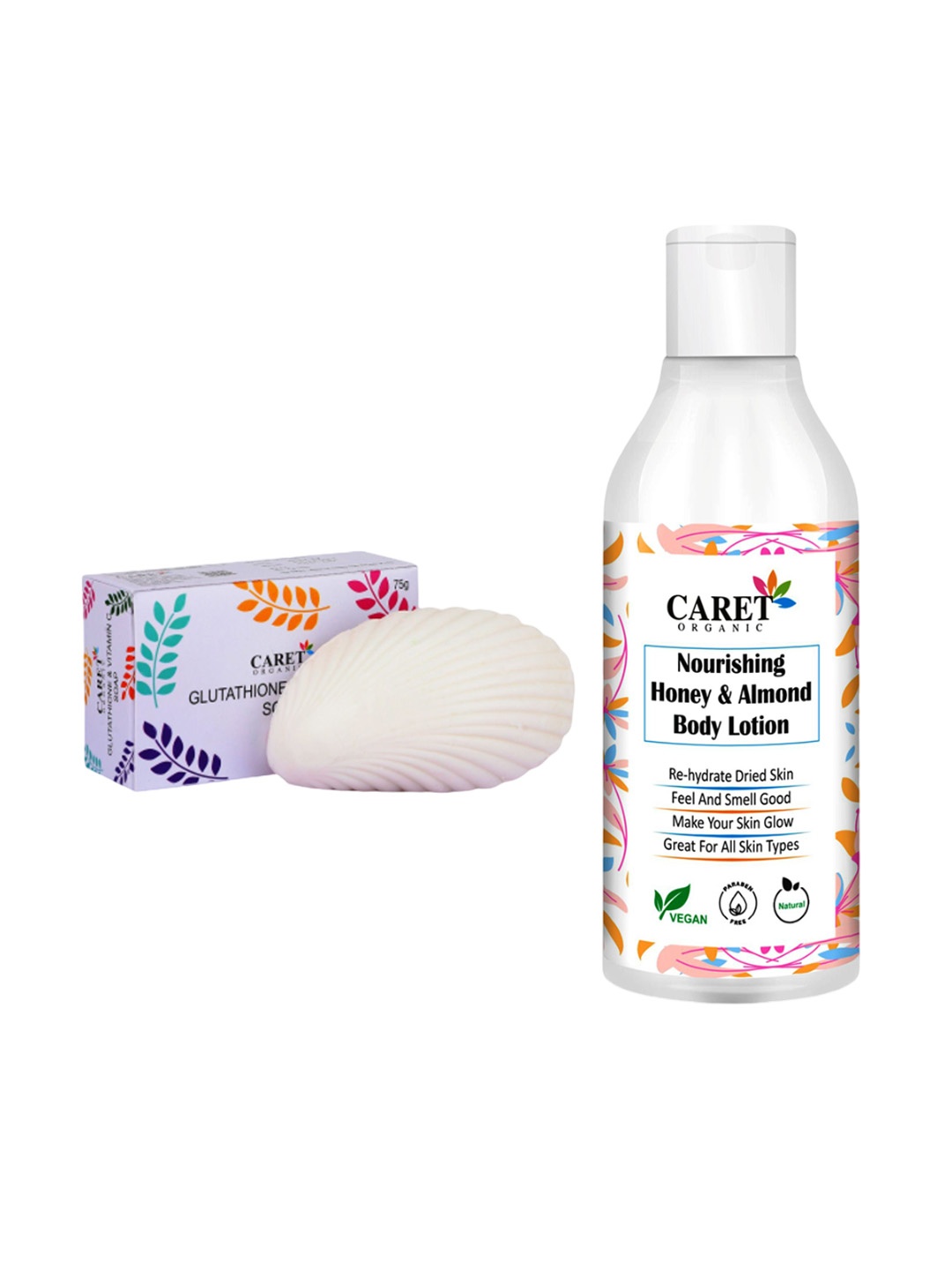 

CARET ORGANIC Set Of 2 Almond Body Lotion-250ml & Vitamin C Soap Combo-75g, White