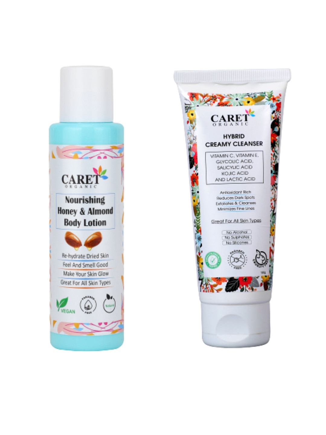 

CARET ORGANIC Honey & Almond Body Lotion -100 ml & Hybrid Creamy Cleanser Face Wash-100 ml, White