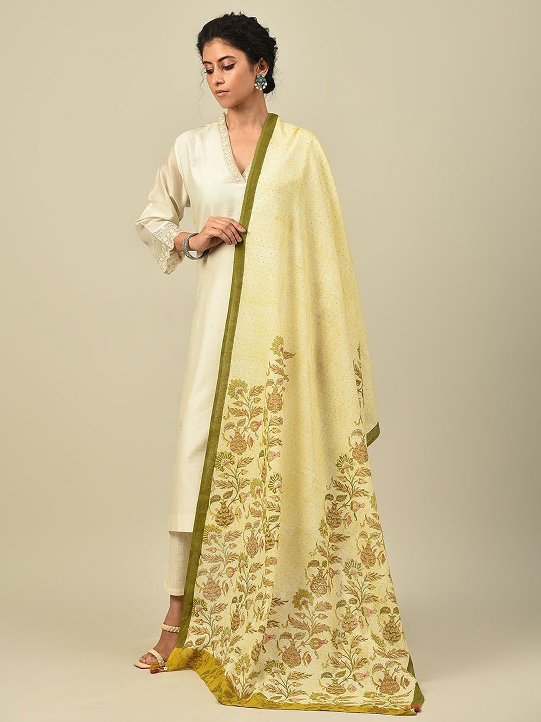 

JAYPORE Printed Dupatta, Yellow