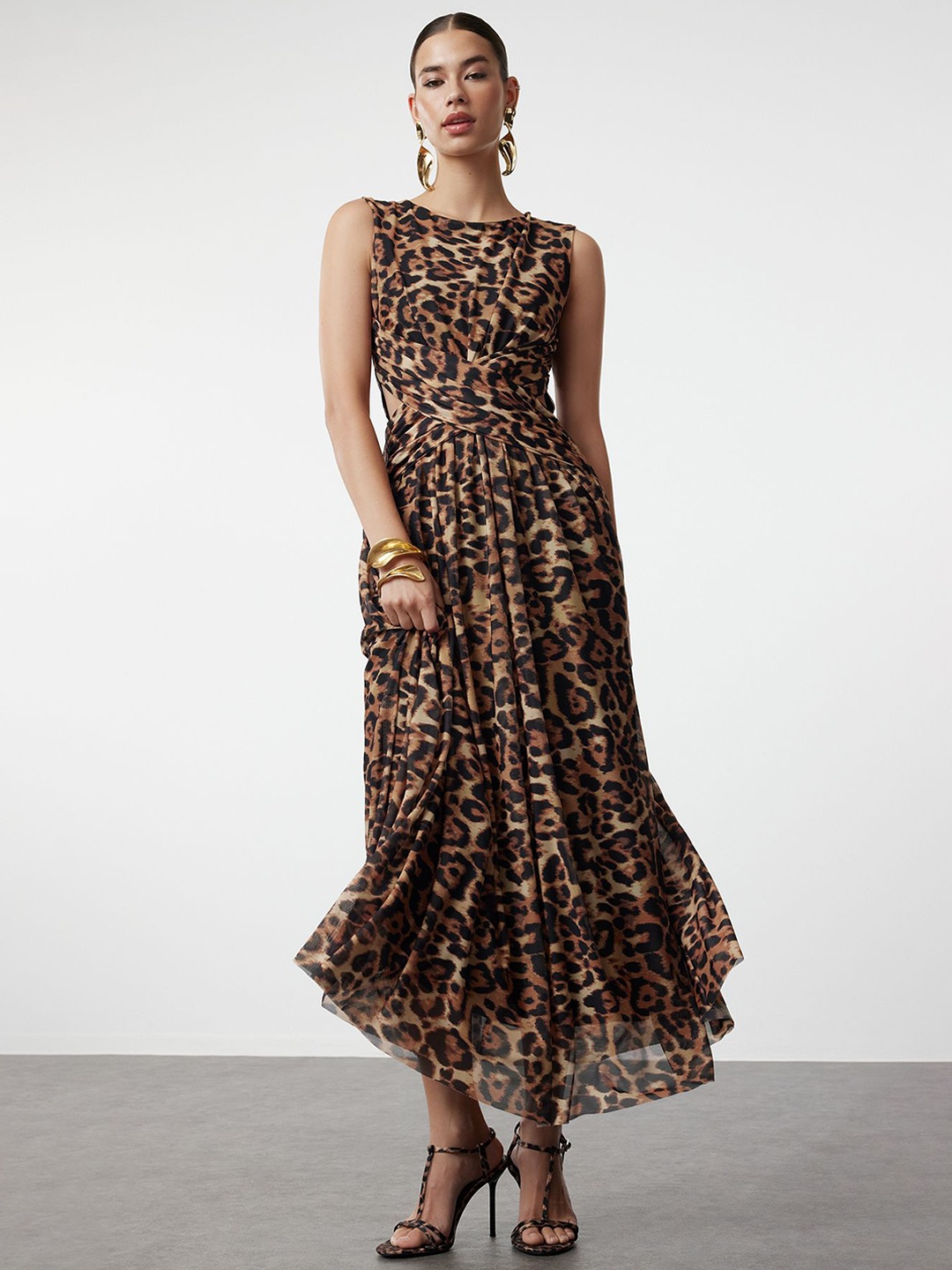 

Trendyol Animal Print Fit & Flare Maxi Dress, Na
