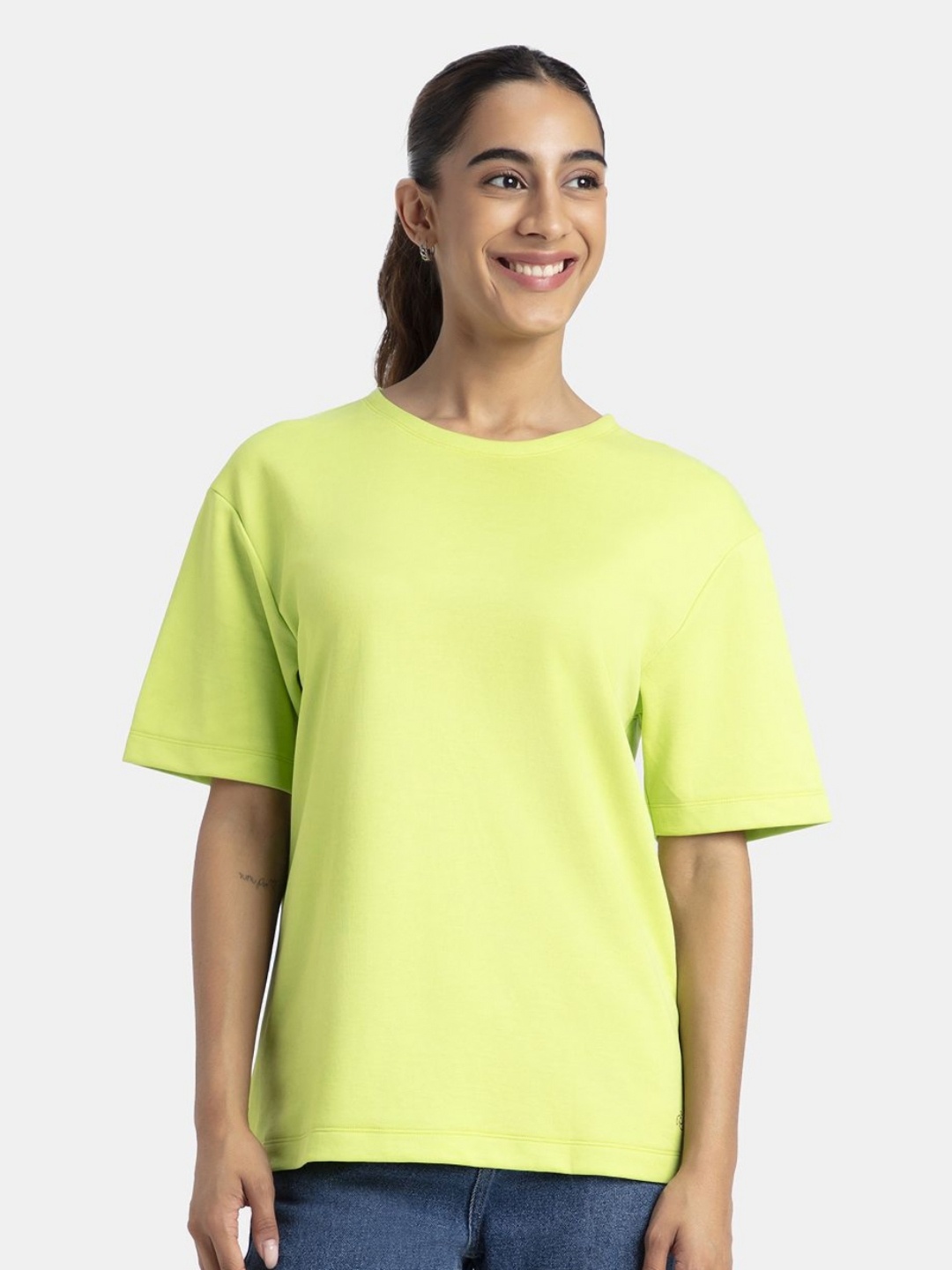 

Jockey Polyester Cotton Oversized Fit Solid Tshirt with StayFresh Treatment-A162, Green