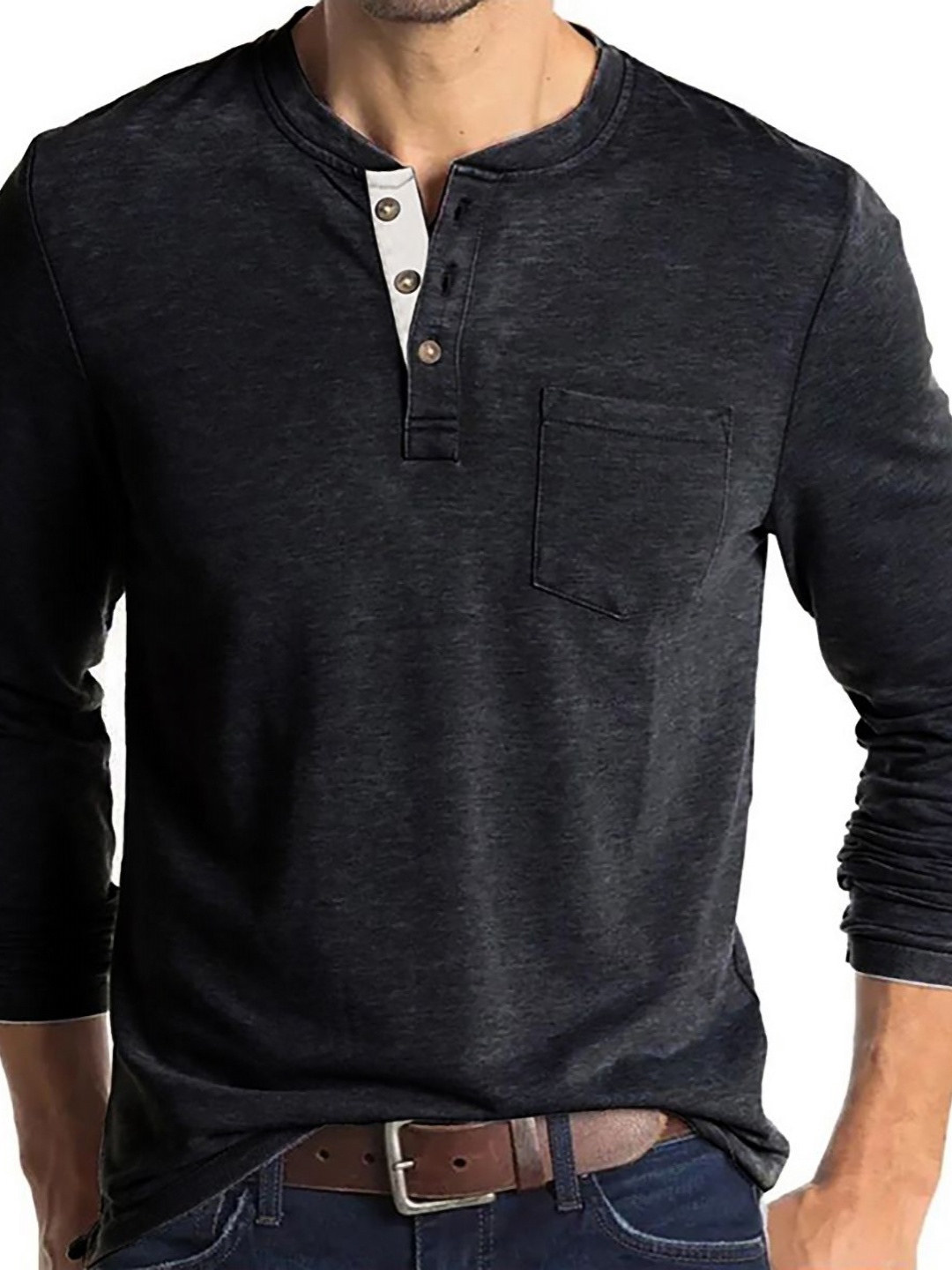 

StyleCast x Revolte Men Solid Henley Neck Cotton T-shirt, Black