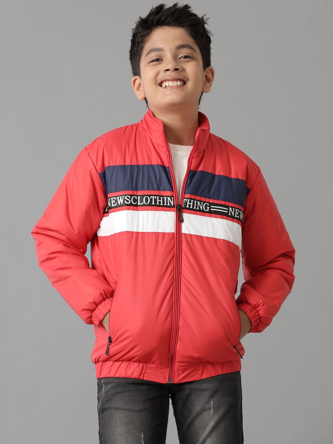 

UNDER FOURTEEN ONLY Boys Cotton Sporty Jacket with Embroidered, Red