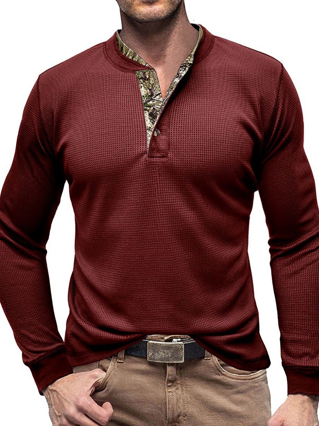 

StyleCast x Revolte Men Self Design Henley Neck T-shirt, Maroon