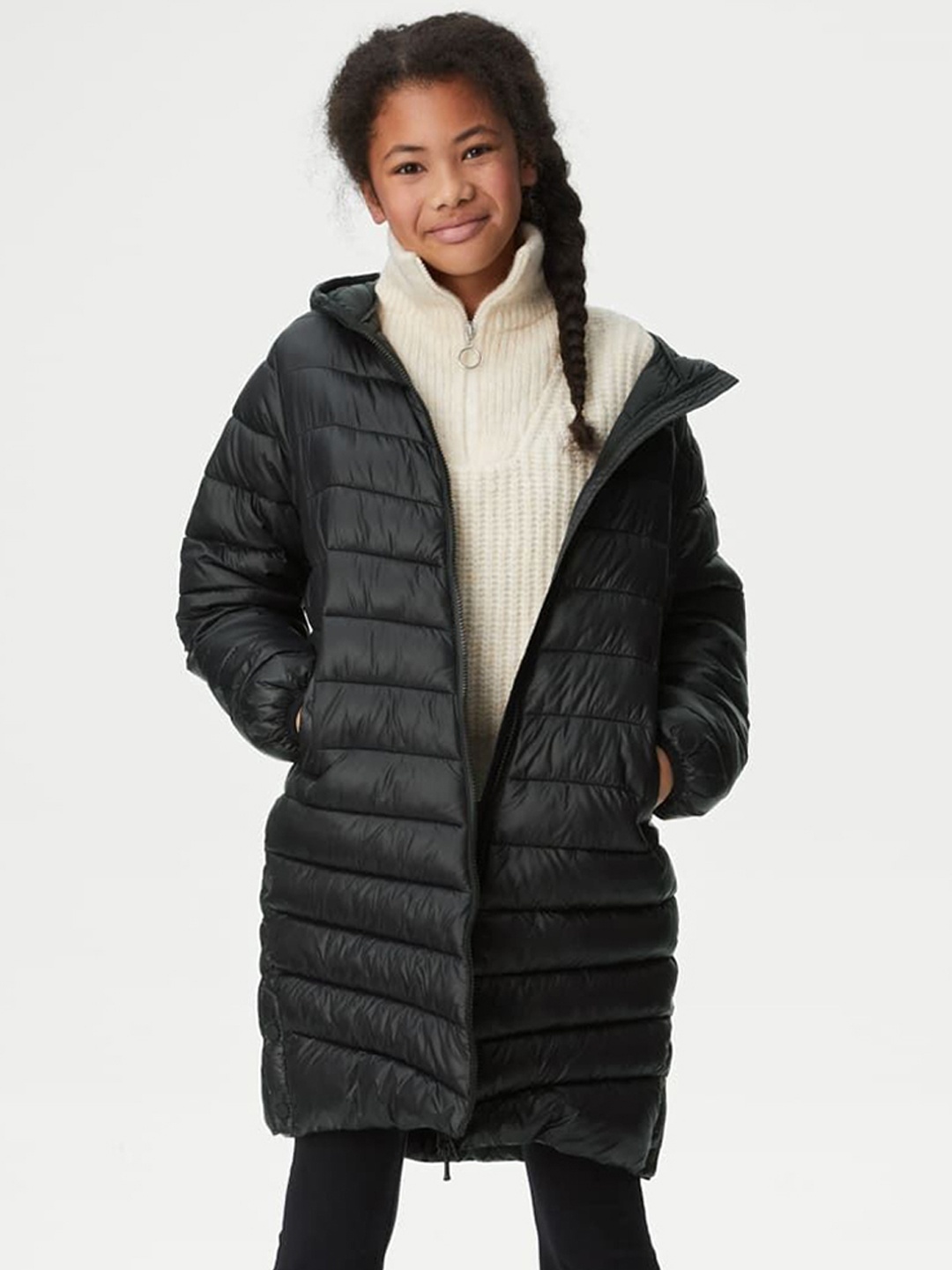 

Marks & Spencer Girls Lightweight Longline Open Front Jacket, Black