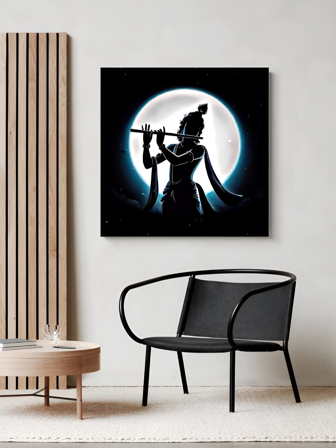 

999Store Black & White Krishna Silhouette Canvas Wall Art