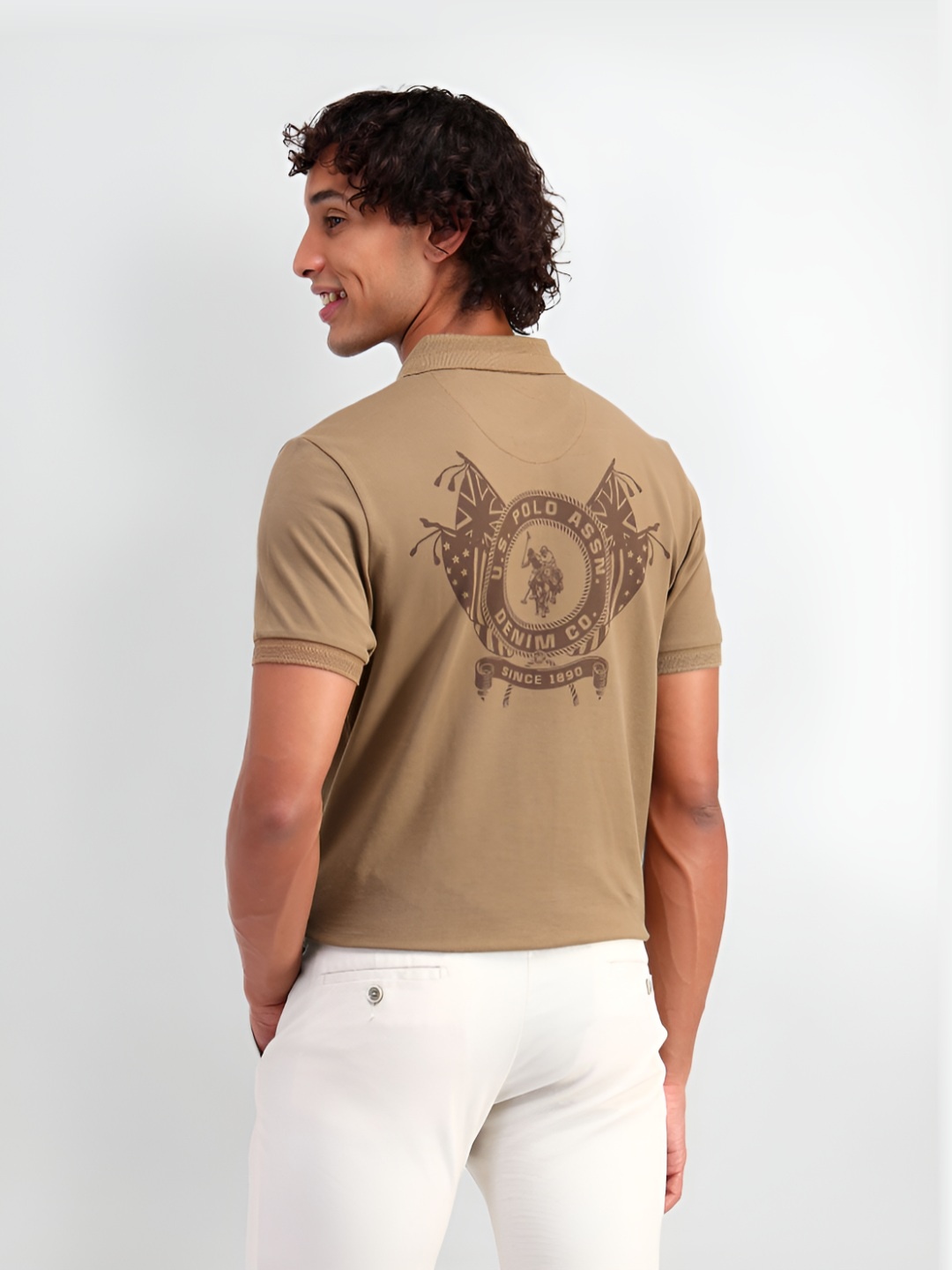 

U.S. Polo Assn. Denim Co. Men Brand Logo Printed Polo Collar T-shirt, Brown