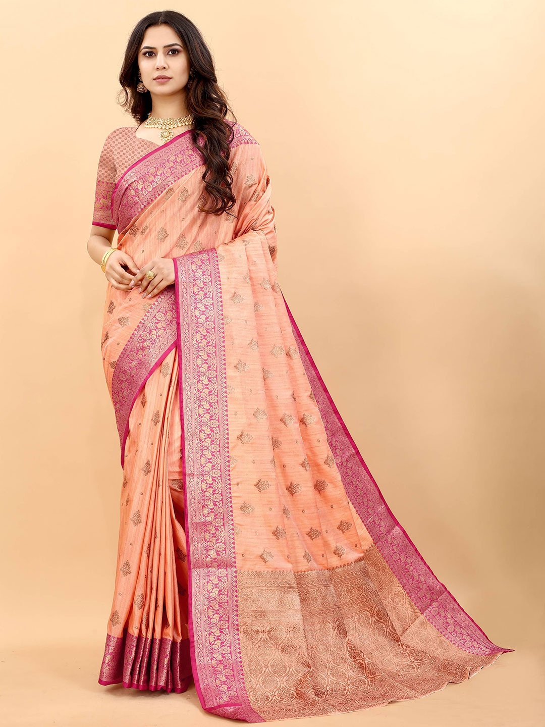 

Zeekha Woven Design Zari Pure Silk Kanjeevaram Saree, Orange