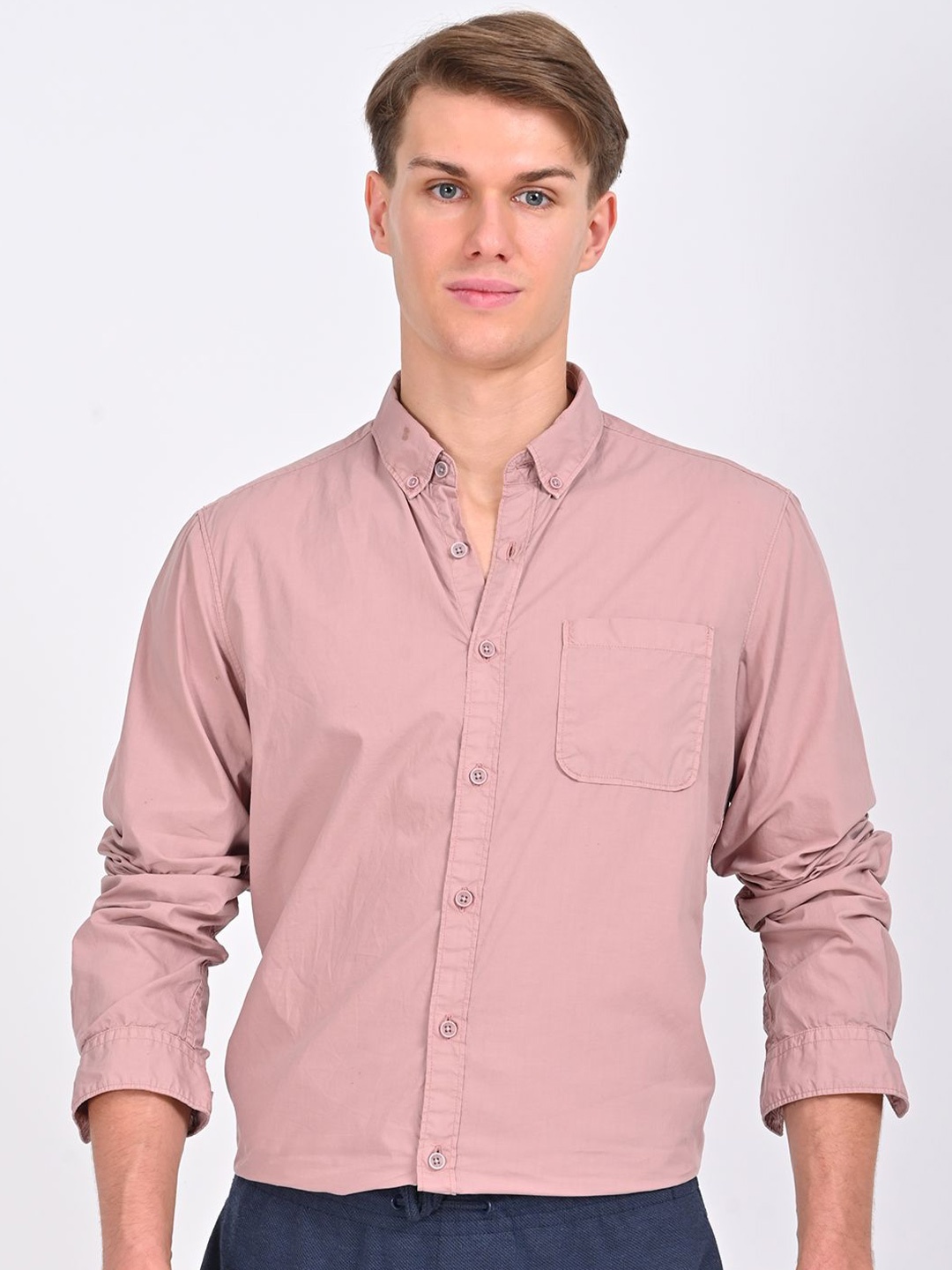 

POE Men Smart Slim Fit Opaque Casual Shirt, Pink
