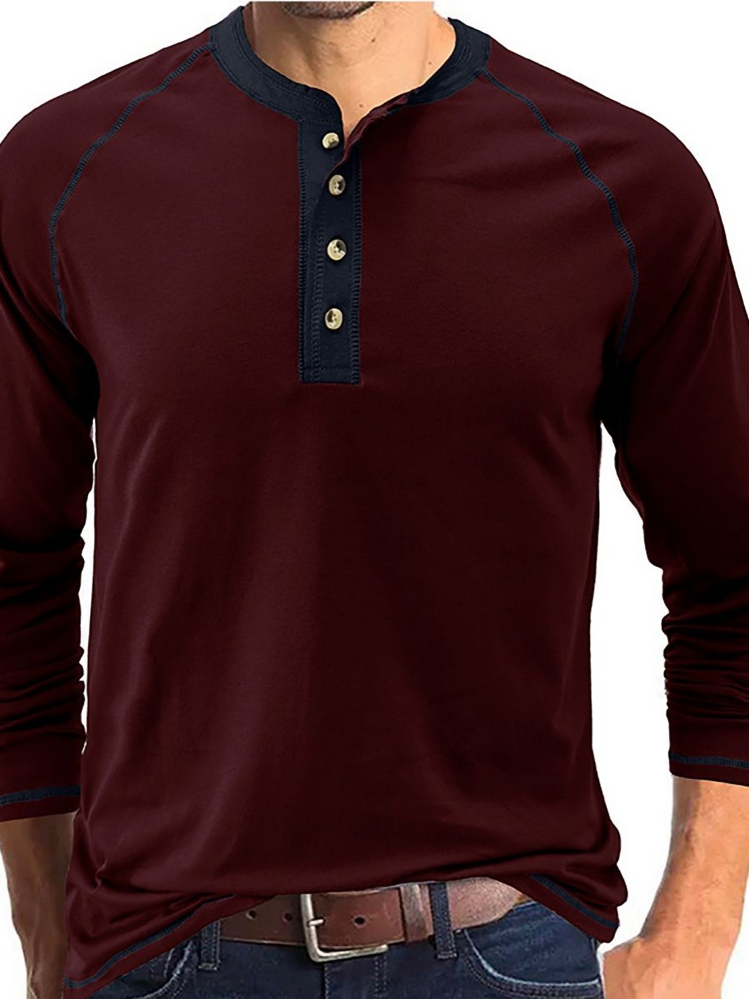 

StyleCast x Revolte Men Solid Henley Neck Cotton T-shirt, Maroon